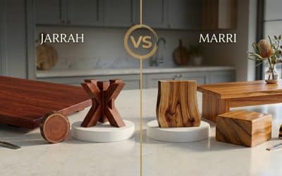 What are the characteristics of Australian hardwoods like jarrah and marri that make them suitable for furniture?